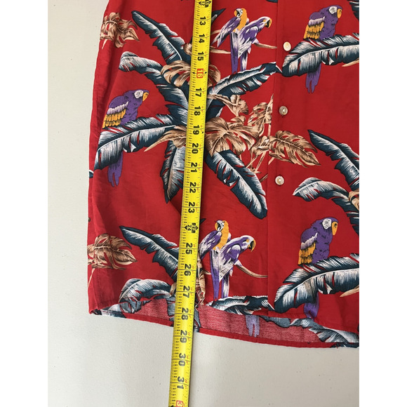 90s Retro Vacation Camp Shirt L Resort Tropical Preppy Beach Parrot Palm Art - Picture 10 of 12